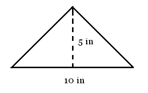 An isosceles triangle with base 10 inches and height 5 inches