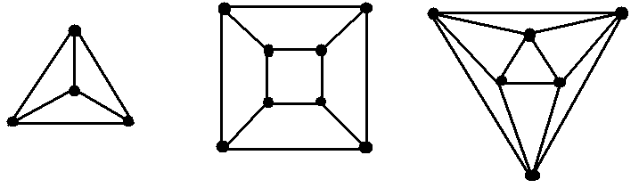 Four, six, and eight sided Platonic solids represented as graphs