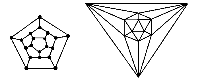 Twelve and twenty sided Platonic solids represented as graphs