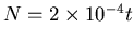 $N = 2\times 10^{-4} t$