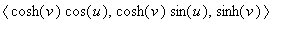 `<,>`(cosh(v)*cos(u),cosh(v)*sin(u),sinh(v))