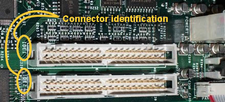 Image of two IDE connectors on a motherboard.