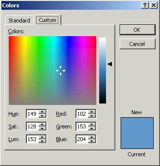 Microsoft color selection window.