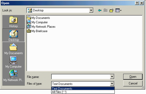 Window used to open a file using Notepad.