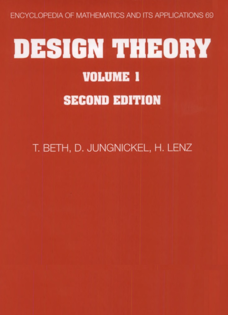 Beth, Jungnickel, and Lenz's Design Theory Volume I book, 2nd edition