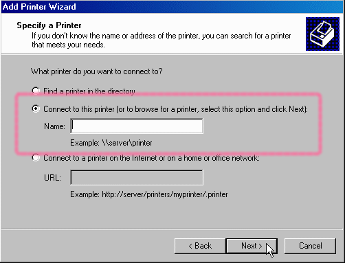 Add Printer Wizard Dialog Box 1