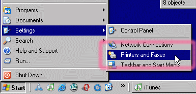 Start--Settings--Printers and Faxes