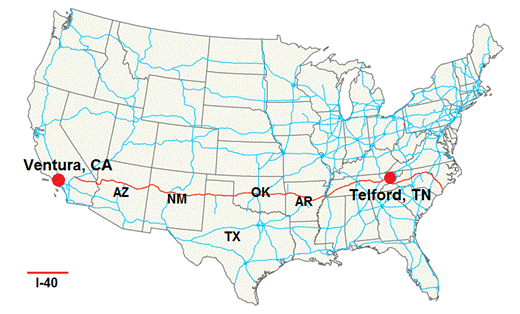 California to Tennessee