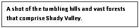 Text Box: A shot of the tumbling hills and vast forests that comprise Shady Valley.