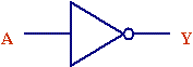 Logic symbol for an inverter.